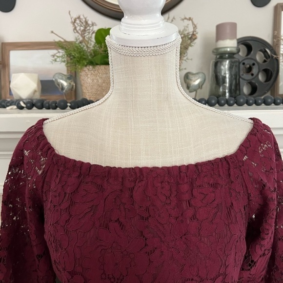 Do+be Lace Overlay Mini Burgundy Dress - Picture 2 of 13